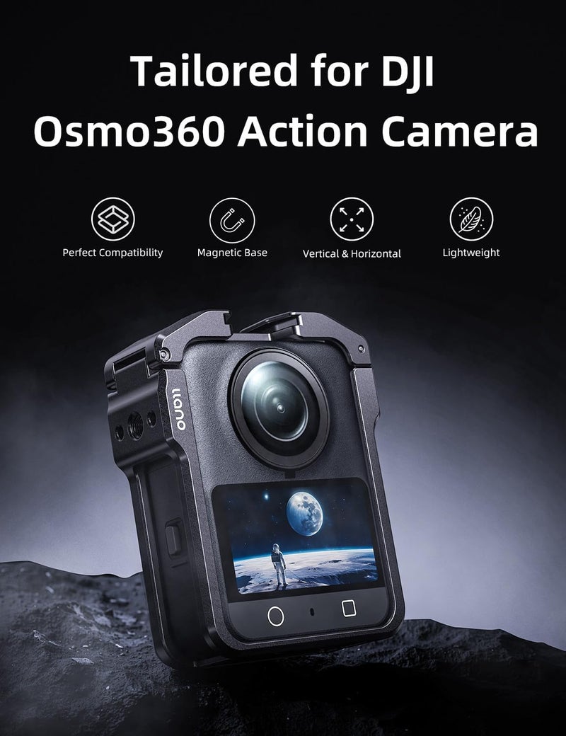 llano Aluminum Camera Cage for DJI Osmo 360 – CNC Precision Fit Protective Frame, 45g Lightweight Metal Case Compatible with DJI Mic, Cold Shoe & 1/4"-20 Mounts, Horizontal & Vertical Shooting Support - Image 2